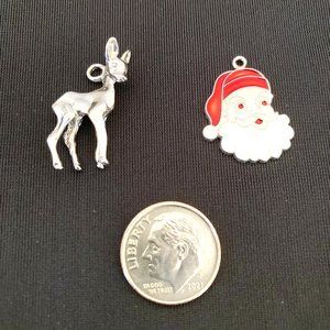 Two Vintage Sterling Silver Christmas Santa and Reindeer Charms